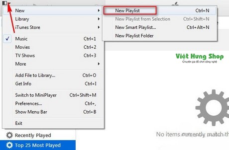 chọn New Playlist để tạo cách chép nhạc vào iphone bằng itunes 