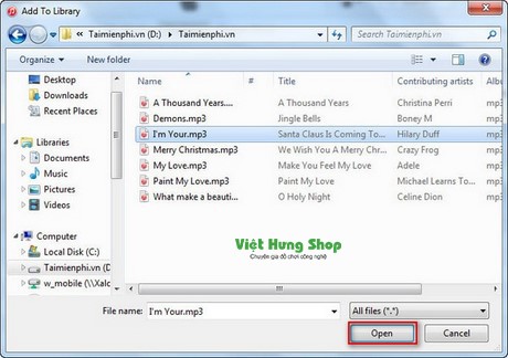  click bài hát muốn thêm rồi chọn "Open"
