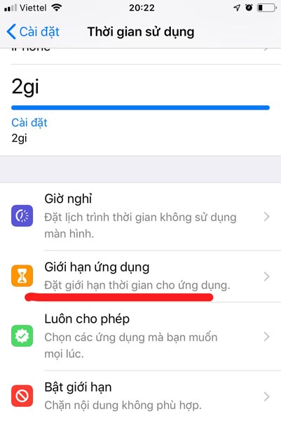 Đặt giới hạn ứng dụng